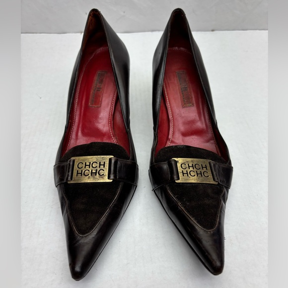 Carolina Herrera Black Pointed Leather heels, SZ 38 EU, box 5